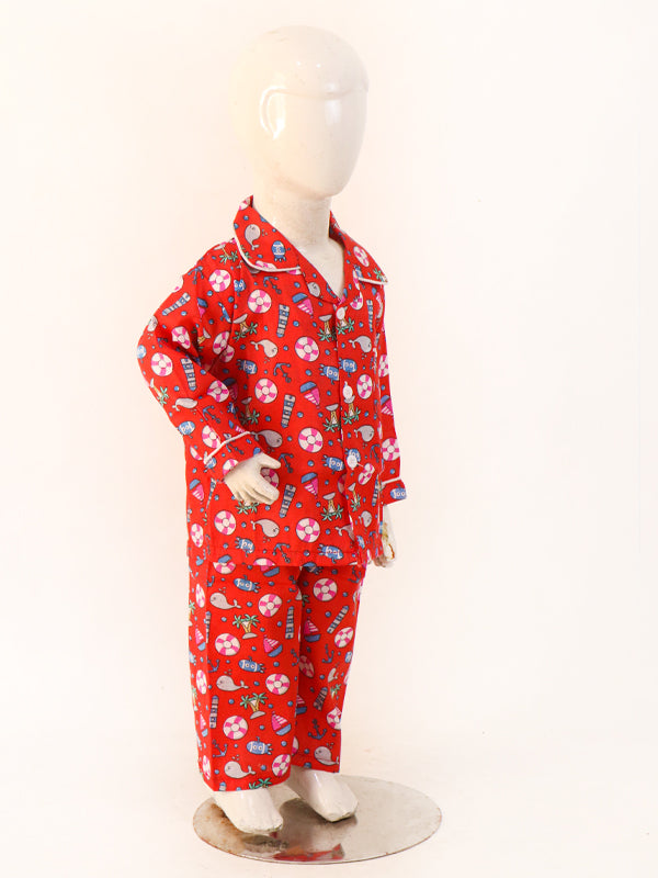 1Yrs - 5Yrs Ship Red Cotton Night Suit For Kids NG BNS07