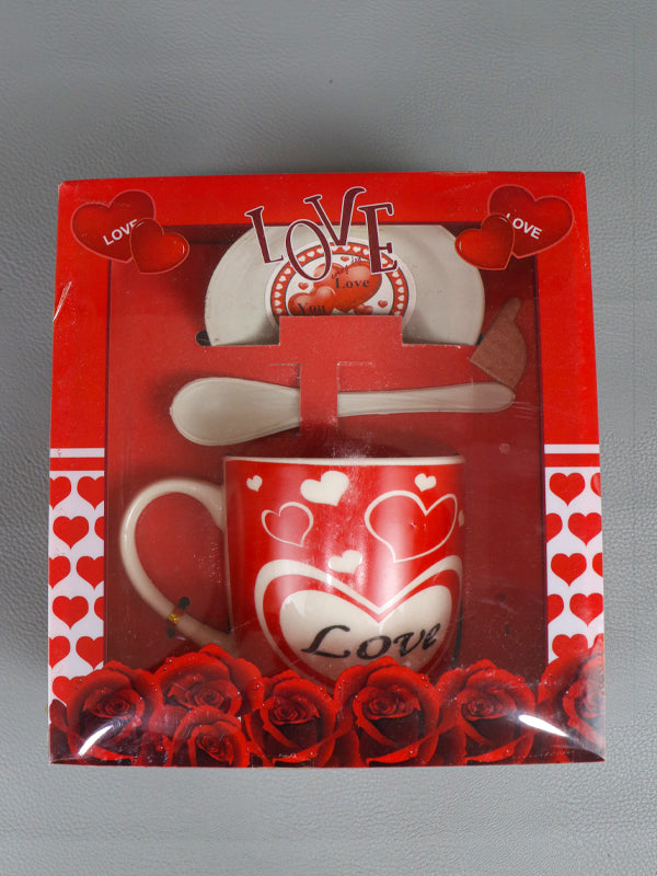 Love Coffee Mug with Spoon Set & Lid Red