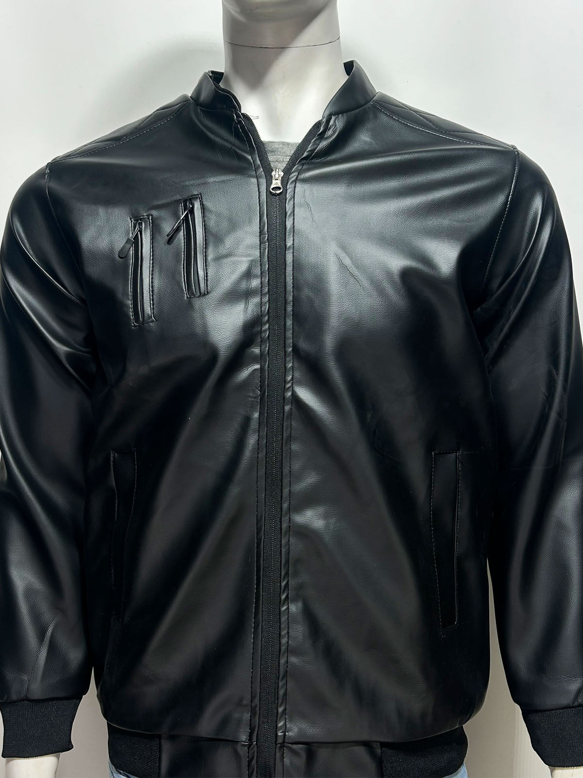 Black Faux Leather Jacket For Men MJ45