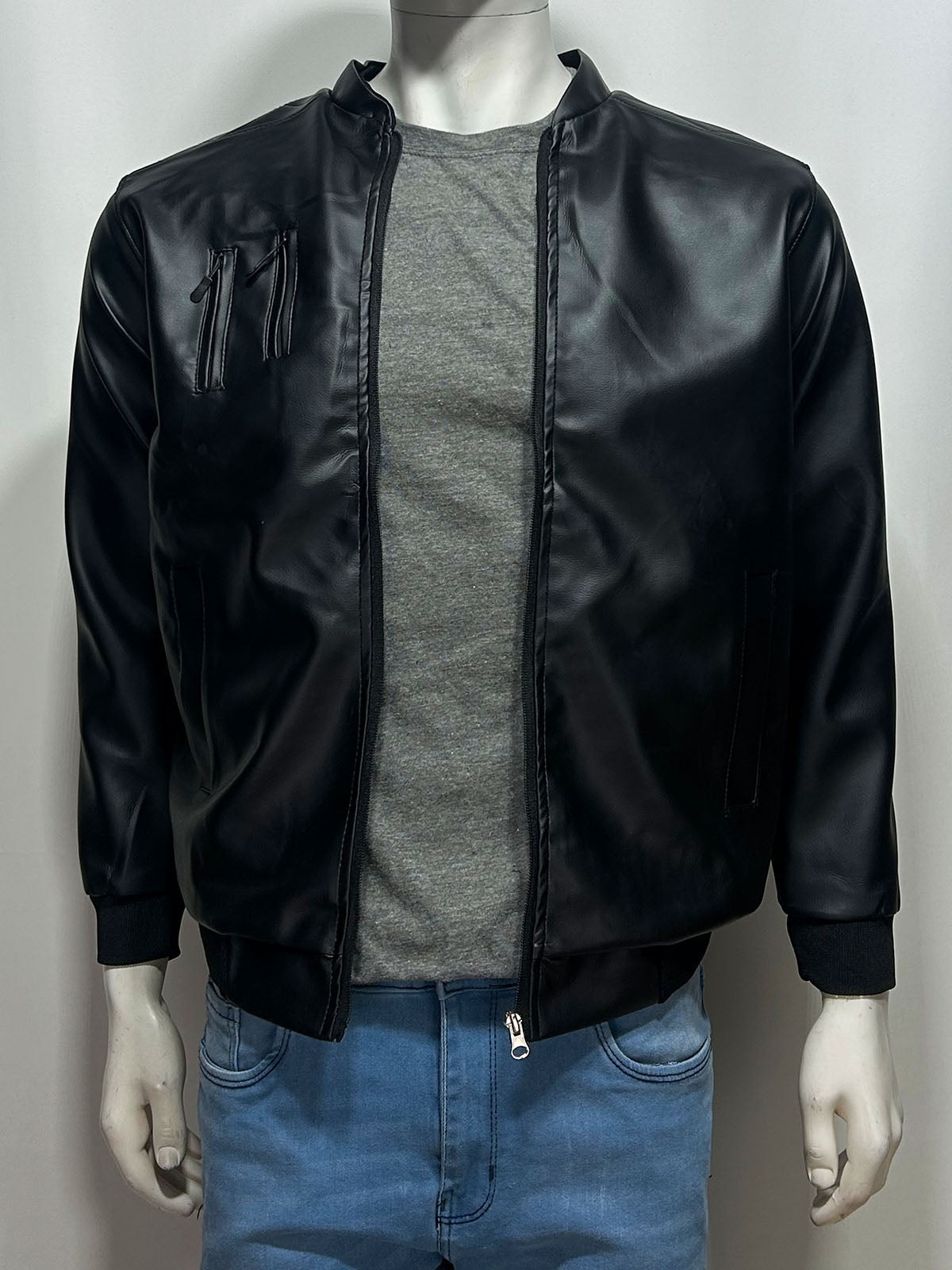 Black Faux Leather Jacket For Men MJ45