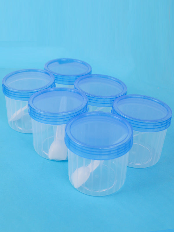Pack of 6 Kitchen Jars with Lid & Spoons Blue