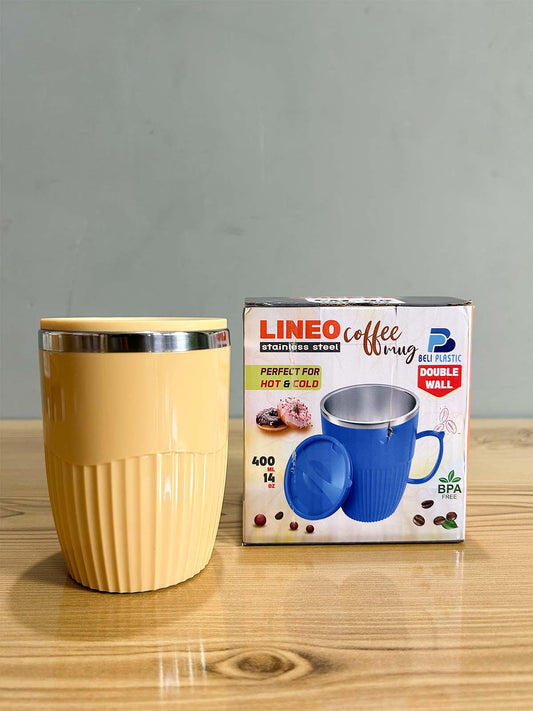 Brown Stainless Steel Coffee Mug With Cap - 400ML CM45