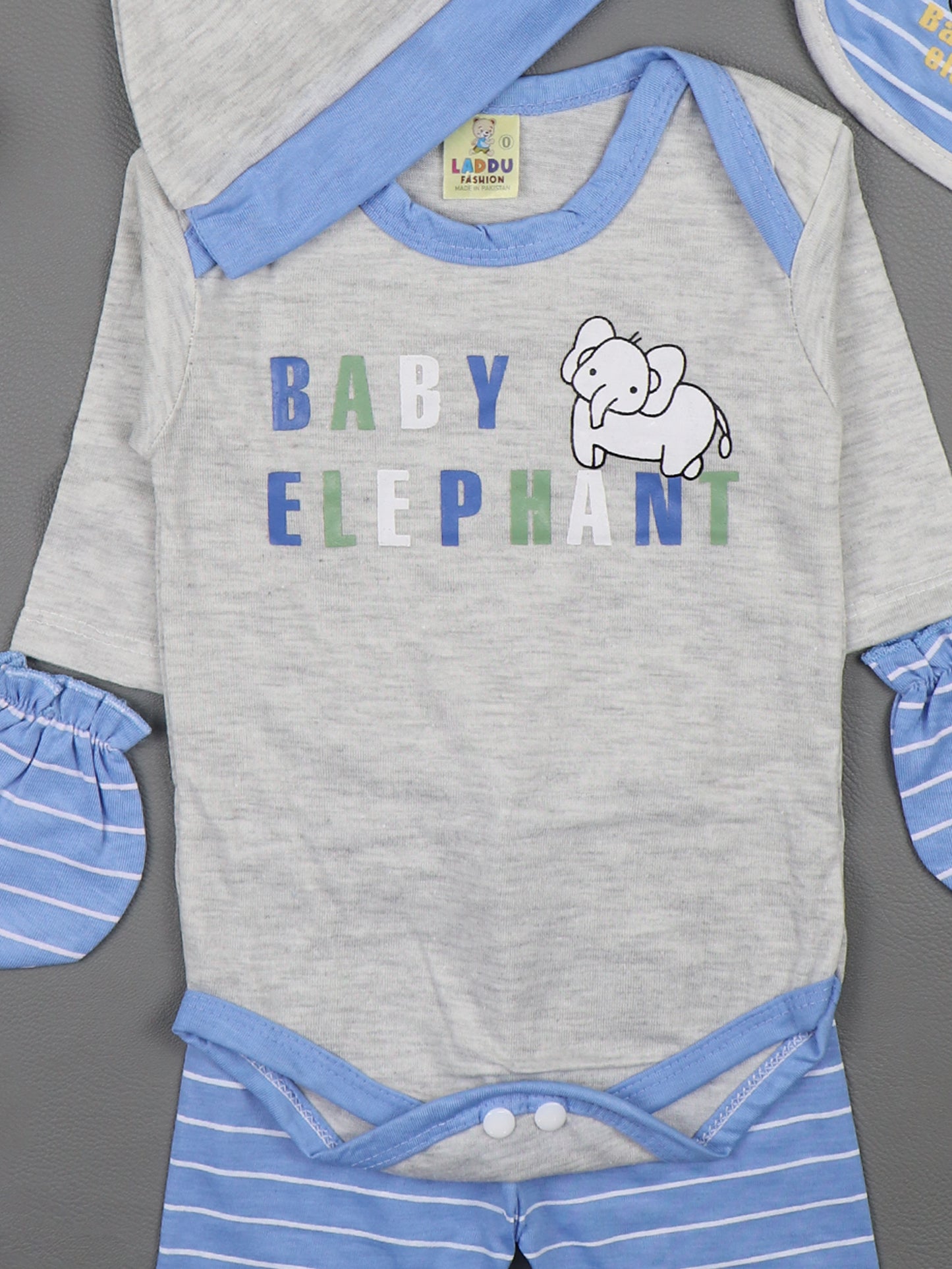 0Mth - 3Mth Pack Of 4 Elephant Blue Baba Suit For Newborns HG NBS276