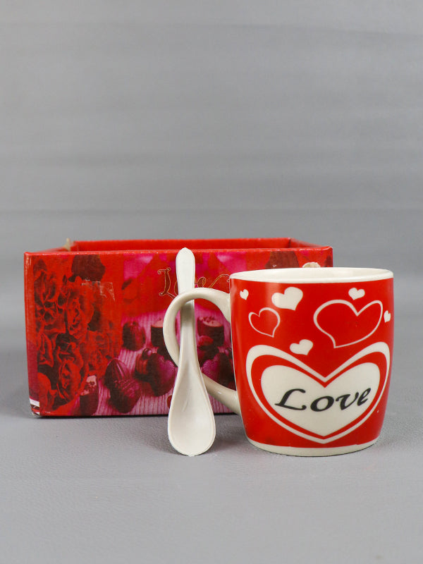 Love Coffee Mug with Spoon Set & Lid Red