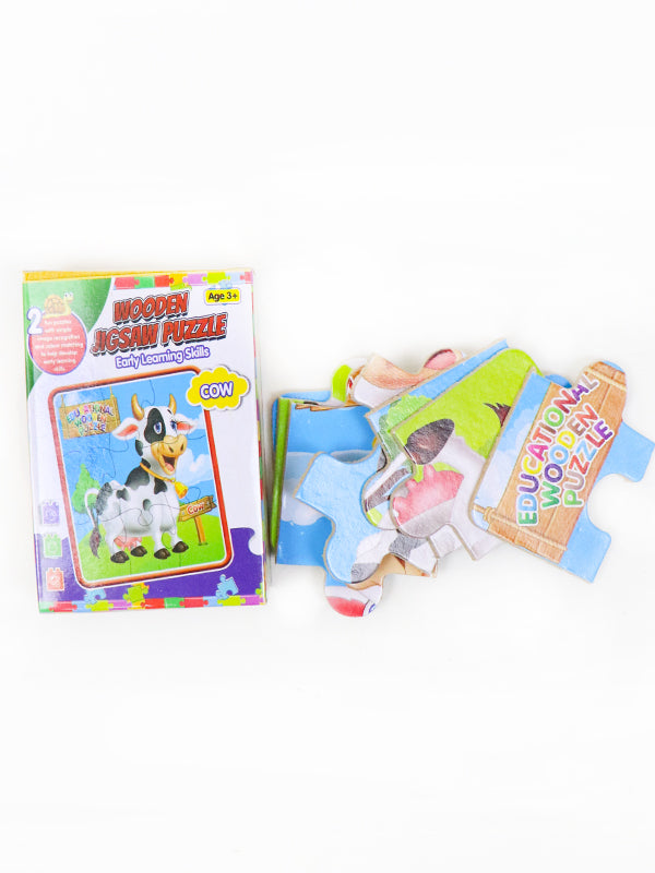 2 in 1 Wooden Jigsaw Puzzle Cow + Apple