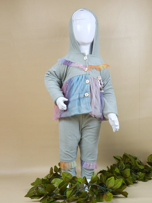 NBYS07 BG Hooded Newborn Baby Suit 0Mth - 6Mth Angel Light Grey