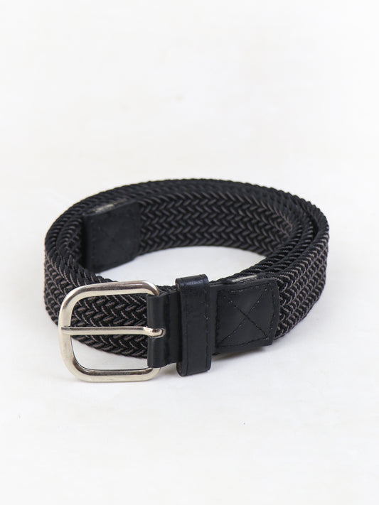 Men Canvas Elastic Fabric Woven Stretch Braided Belt Black 01