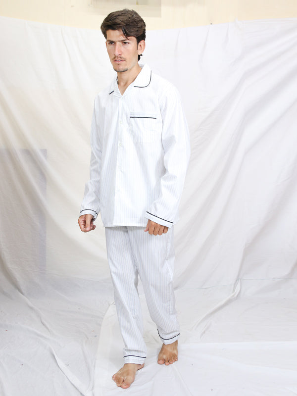 AN Men's Night Suit White BP Pin Lines