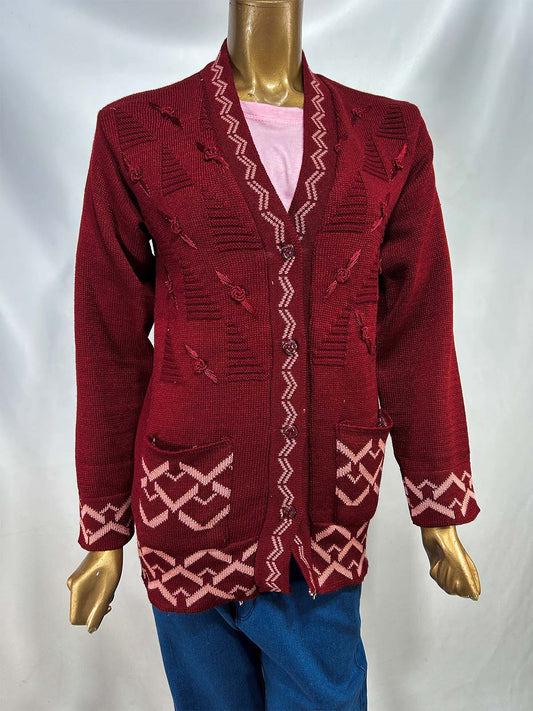 Maroon Full Sleeves Long Sweater For Women WSW46