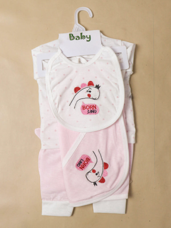 0Mth - 3Mth Dino Light Pink 5Pcs Gift Set For Newborn NBGS51