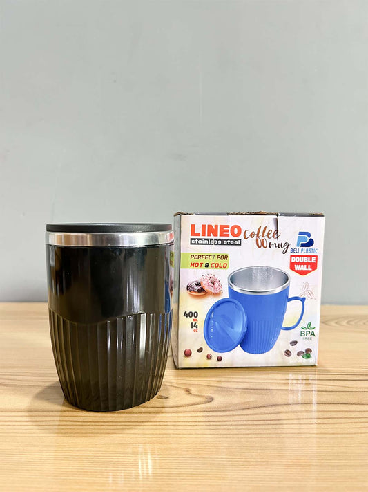 Black Stainless Steel Coffee Mug With Cap - 400ML CM46