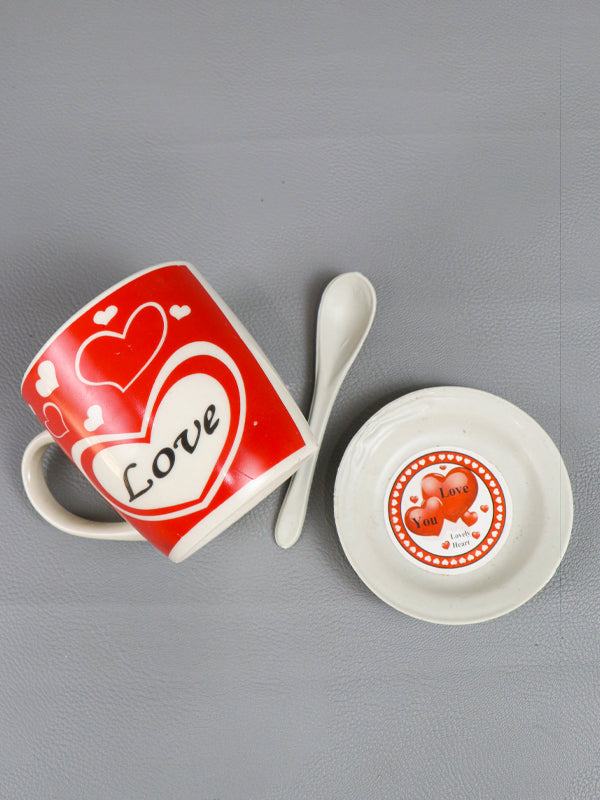 Love Coffee Mug with Spoon Set & Lid Red