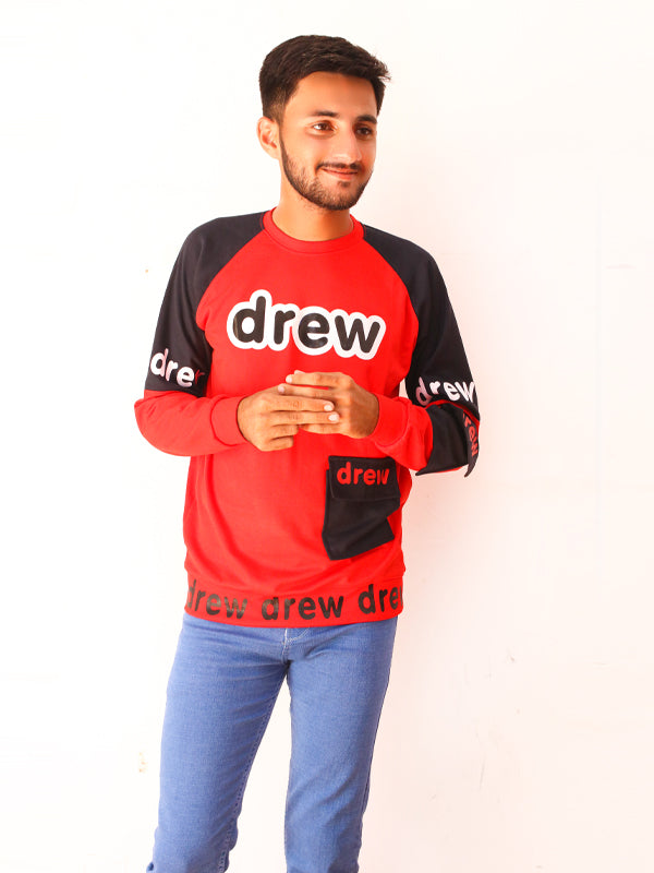 Red Drew Full Sleeve Printed T-Shirt For Men SN MTS80