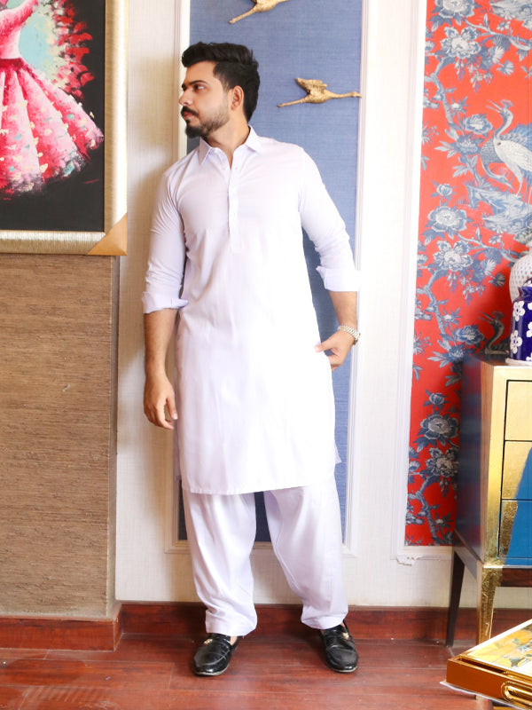 461 AN Men's Kameez Shalwar Stitched Suit Neel White