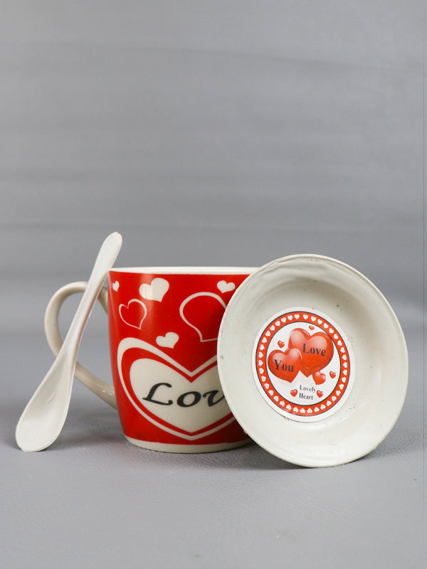 Love Coffee Mug with Spoon Set & Lid Red