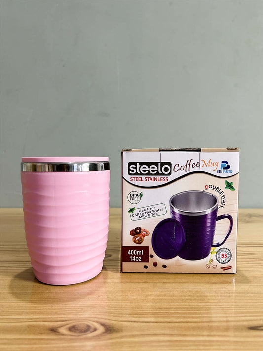 Pink Stainless Steel Coffee Mug With Cap - 400ML CM47