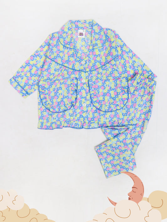 Kids Cotton Night Suits 2 Yrs - 7 Yrs Printed Floral Blue
