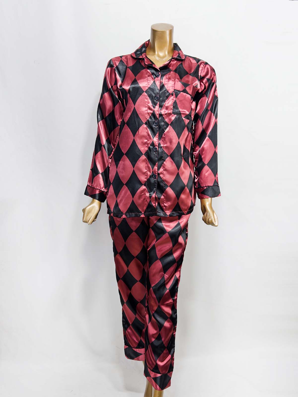 Maroon Silk Night Suit For Womens/Girls WNS47