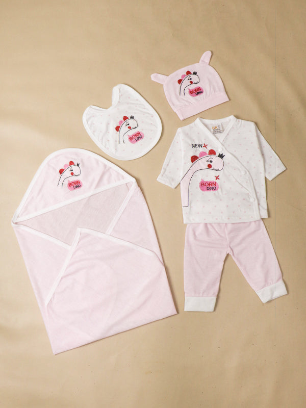 0Mth - 3Mth Dino Light Pink 5Pcs Gift Set For Newborn NBGS51