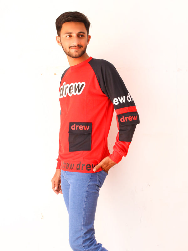 Red Drew Full Sleeve Printed T-Shirt For Men SN MTS80