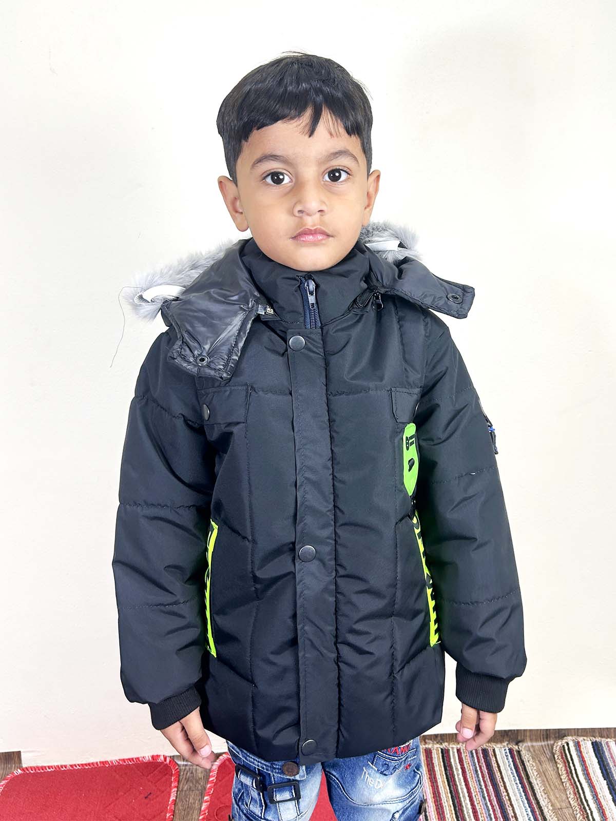 5Yrs - 10Yrs Black Puffer Jacket For Kids KJ48