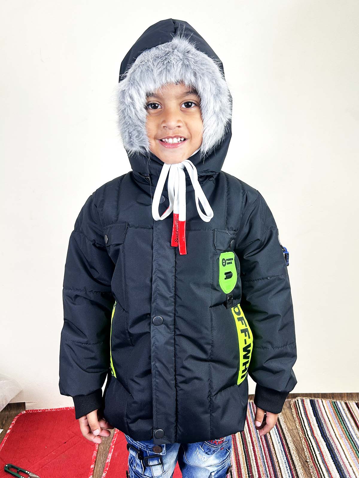 5Yrs - 10Yrs Black Puffer Jacket For Kids KJ48