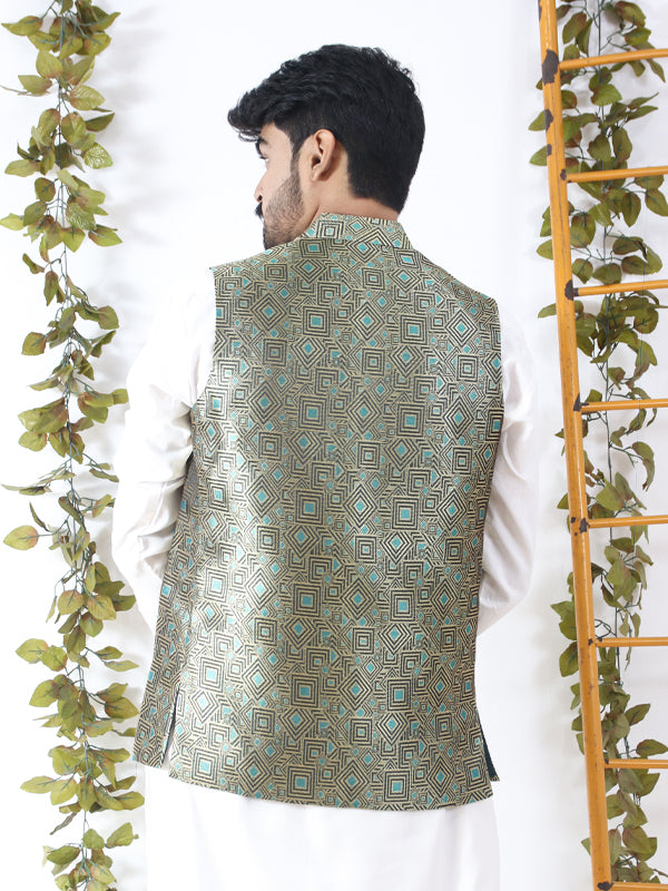 Green shop jamawar waistcoat