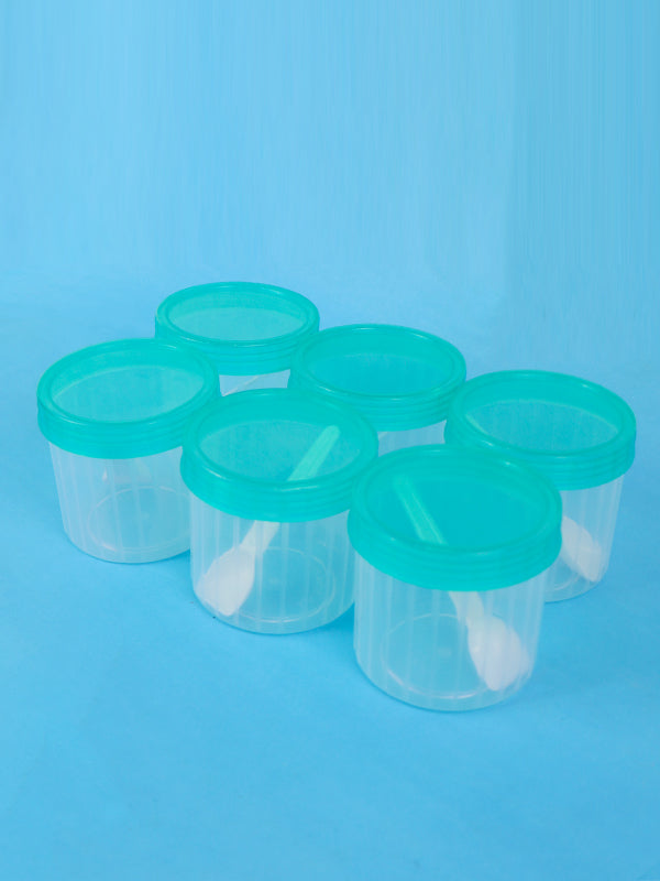 Pack of 6 Kitchen Jars with Lid & Spoons Green