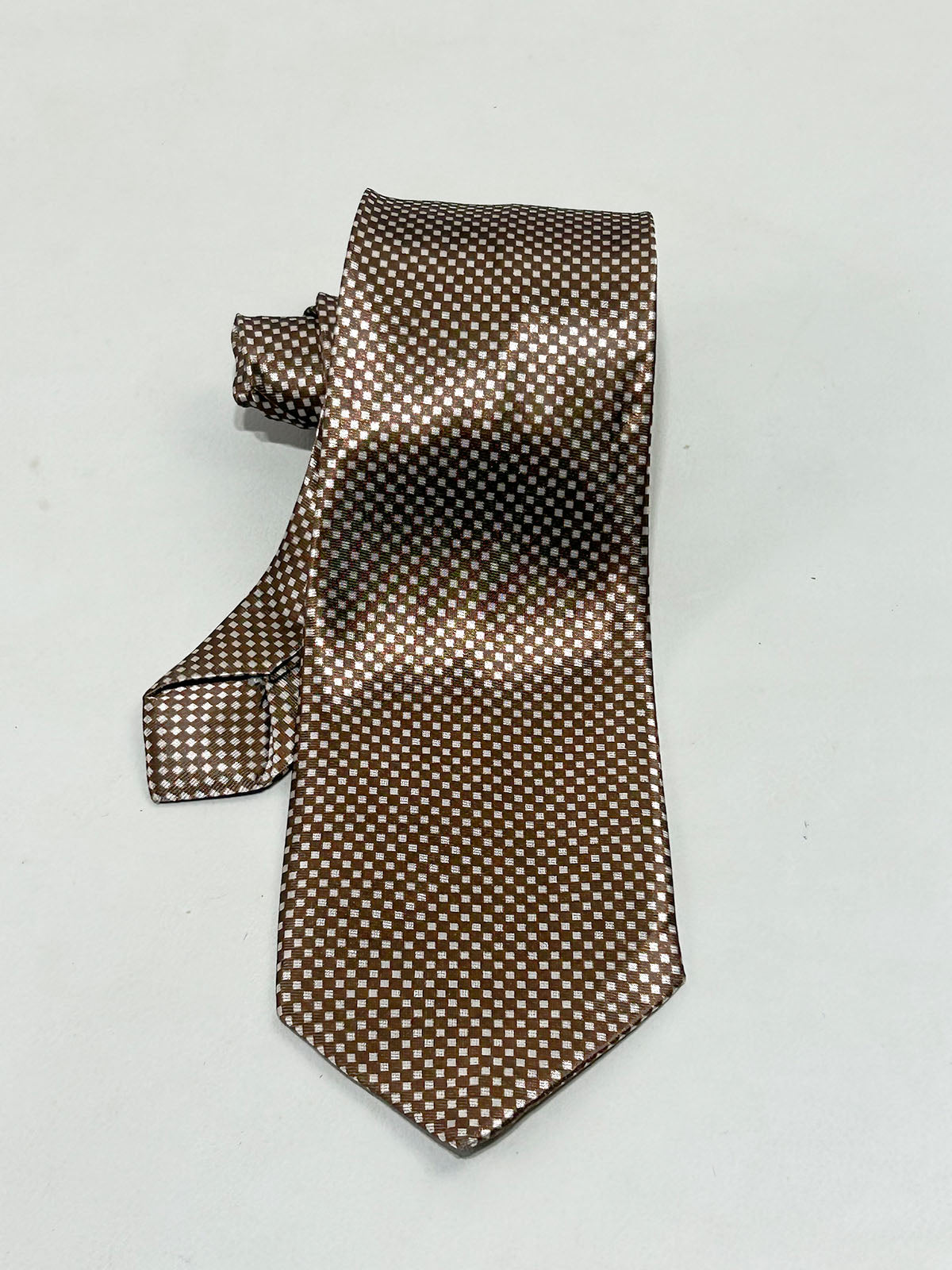 Brown Silver Micro Check Formal Party Wear Tie For Men MPT49