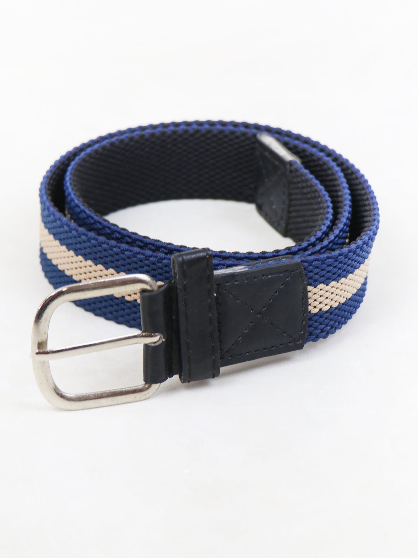 Men Canvas Elastic Fabric Woven Stretch Braided Belt Blue Design