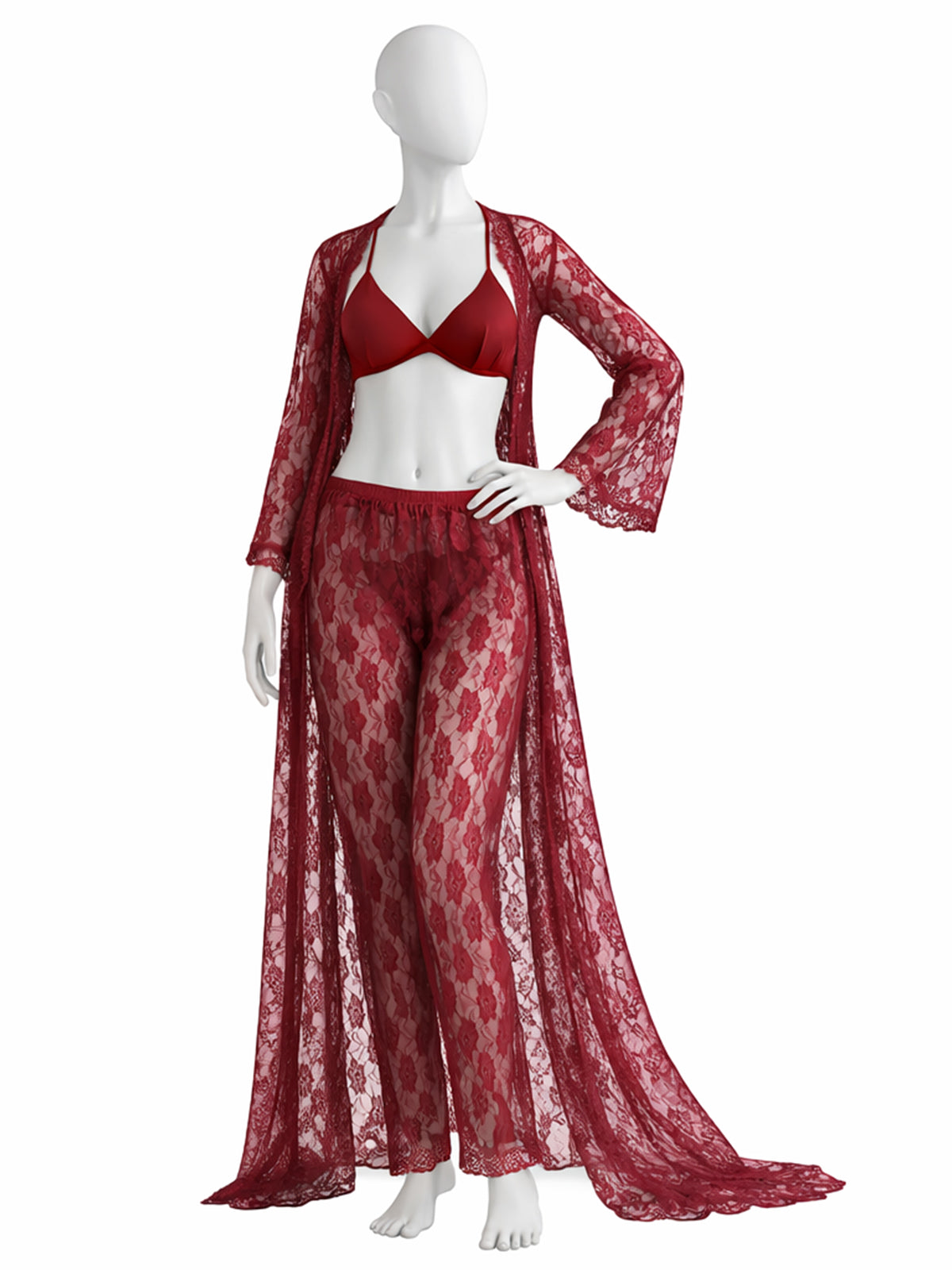 4 Piece Satin Maroon Nighty Lingerie Set for Girls and Women WSN19