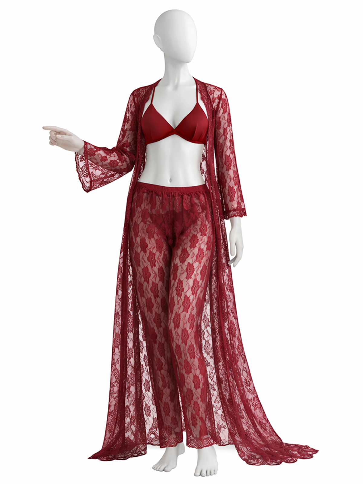 4 Piece Satin Maroon Nighty Lingerie Set for Girls and Women WSN19