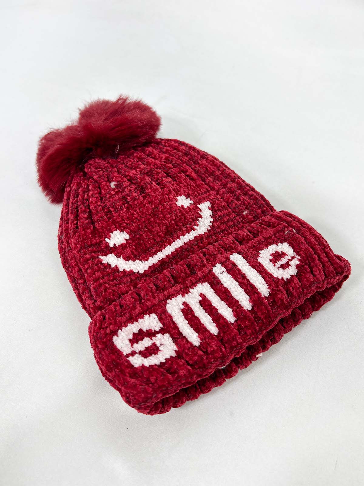 Smile Maroon Beanie Winter Cap For Kids BWC28