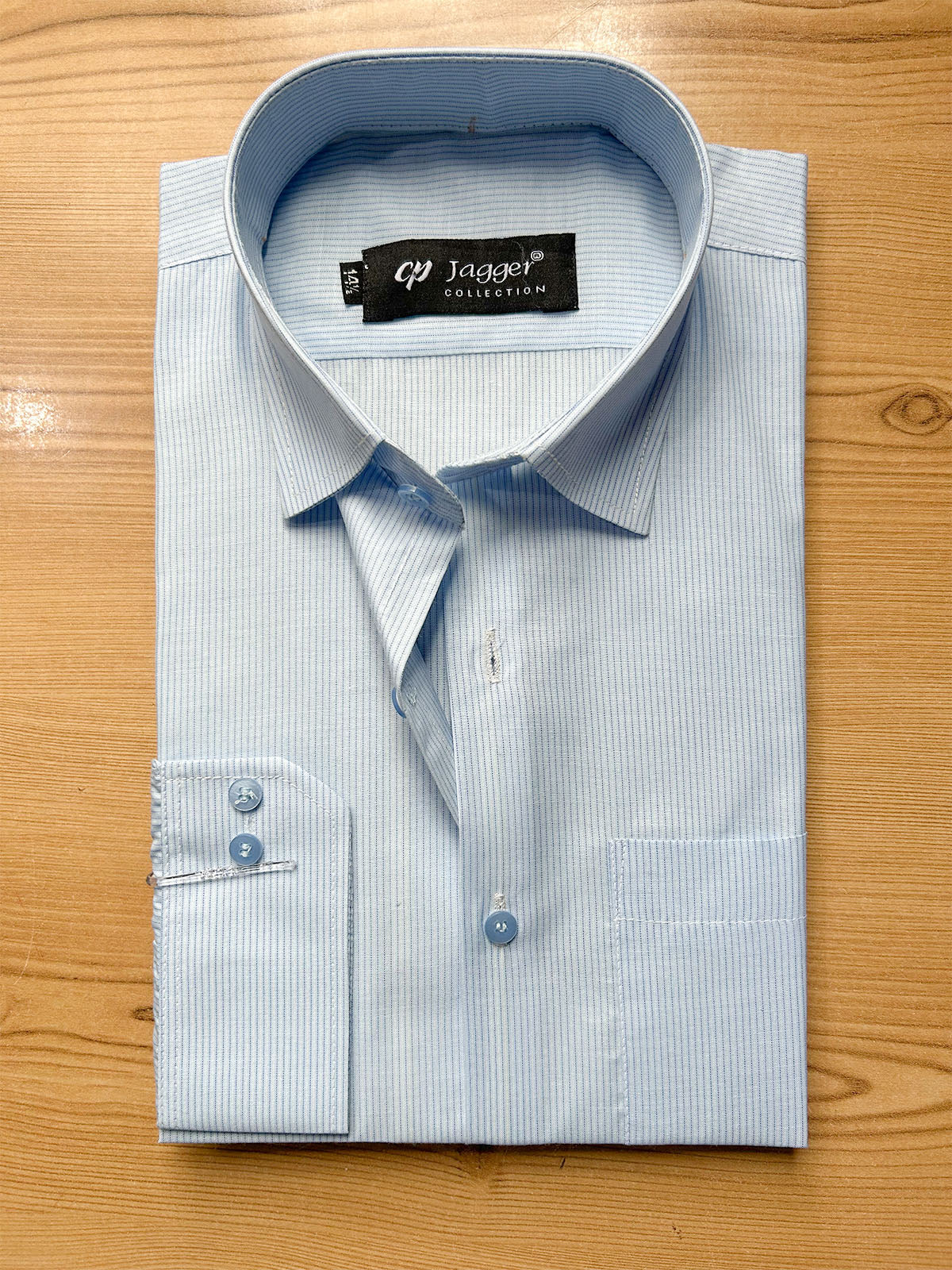 MFS738 Light Blue Pinstriped Formal Dress Shirt For Men