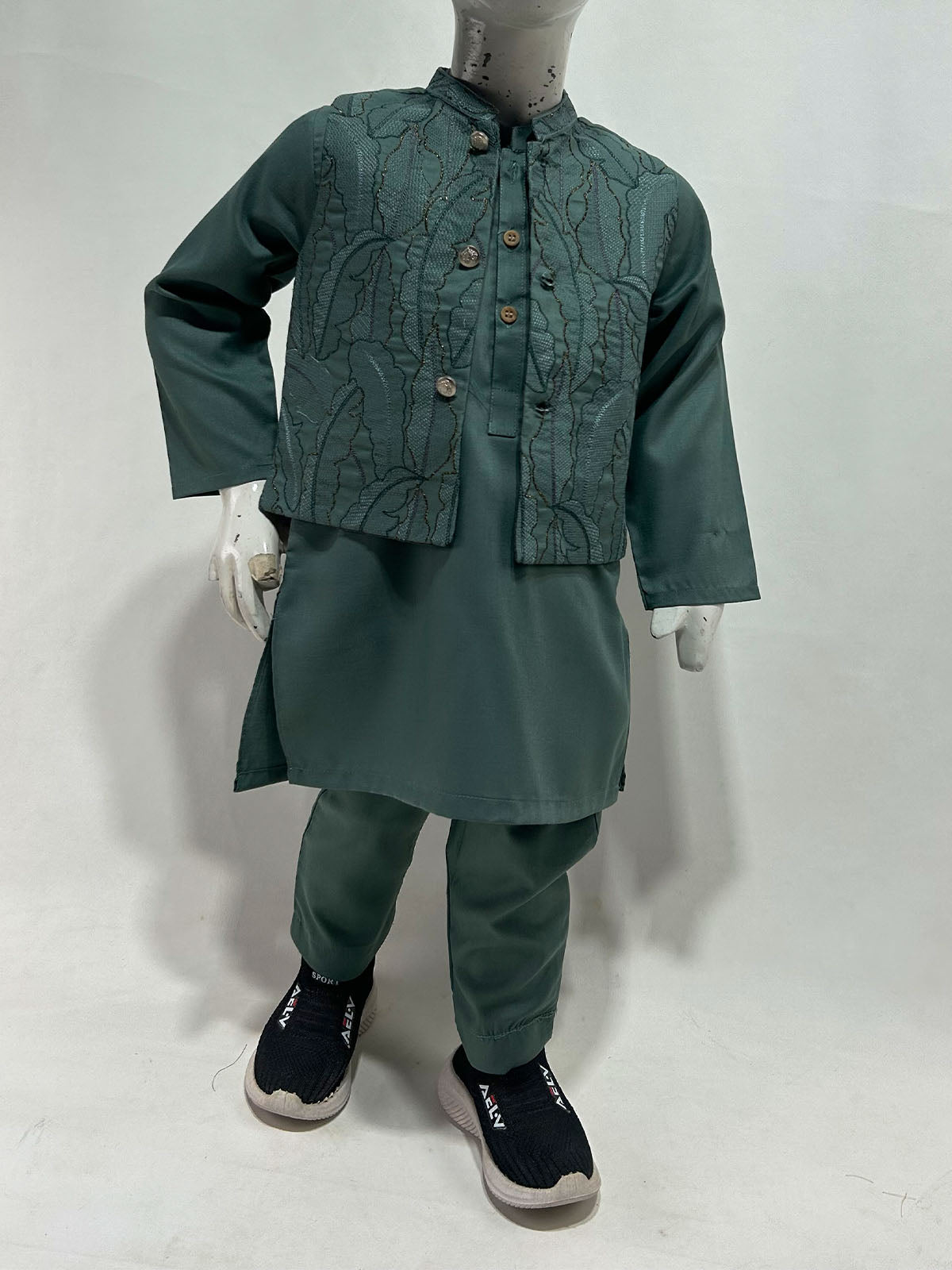 1Yr - 8Yrs Dusty Teal Kurta Pajama with Waistcoat For Boys AM BKS238