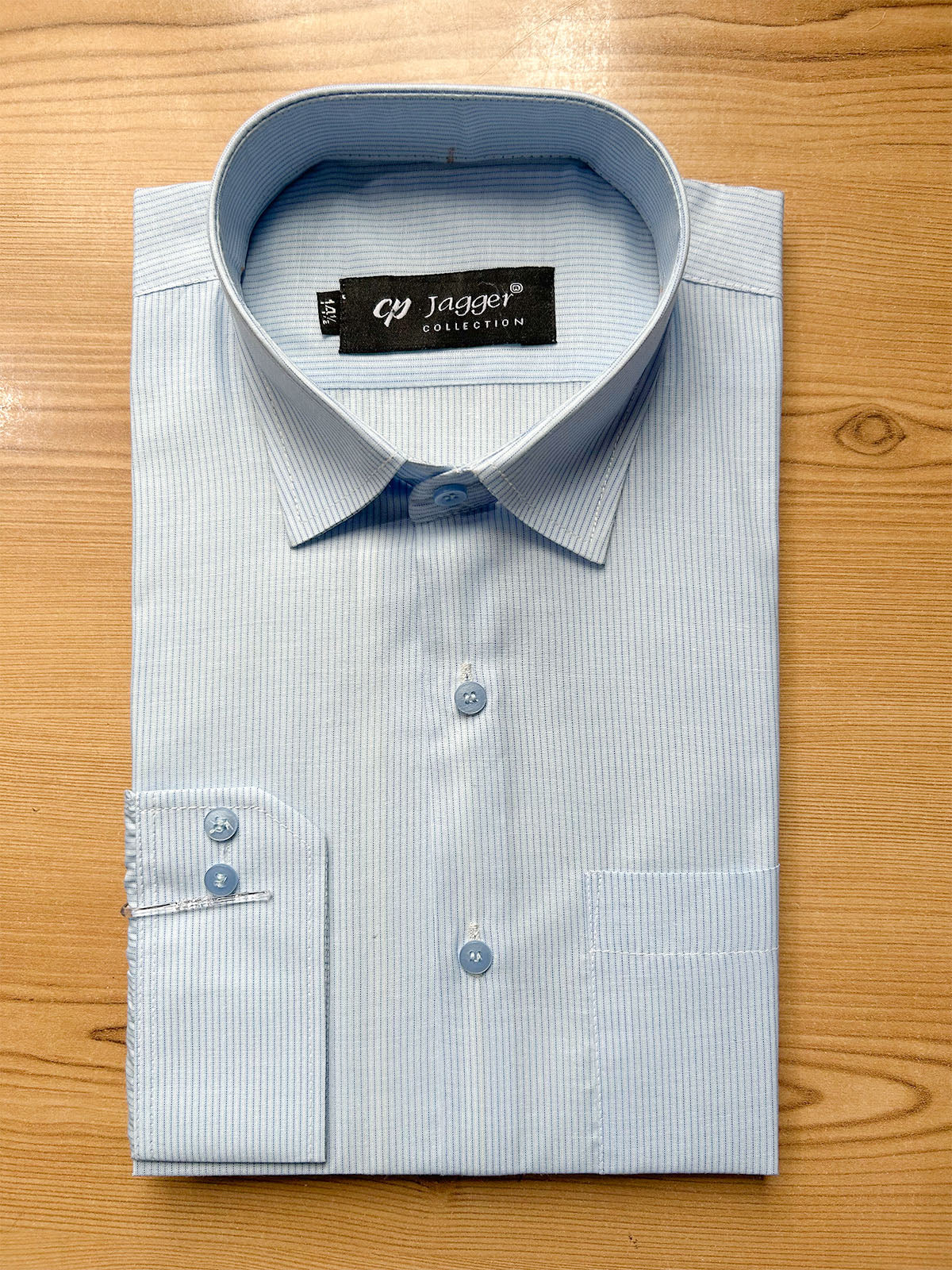 MFS738 Light Blue Pinstriped Formal Dress Shirt For Men