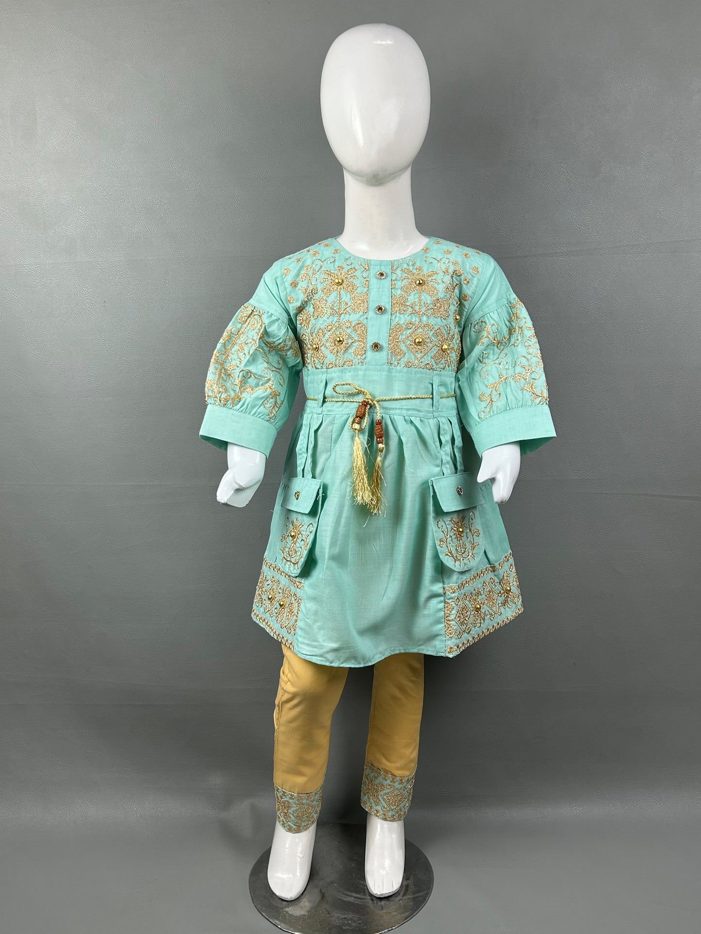 2Yr - 12Yrs Light Ferozi Embroidered Suit For Girls RZ GS184