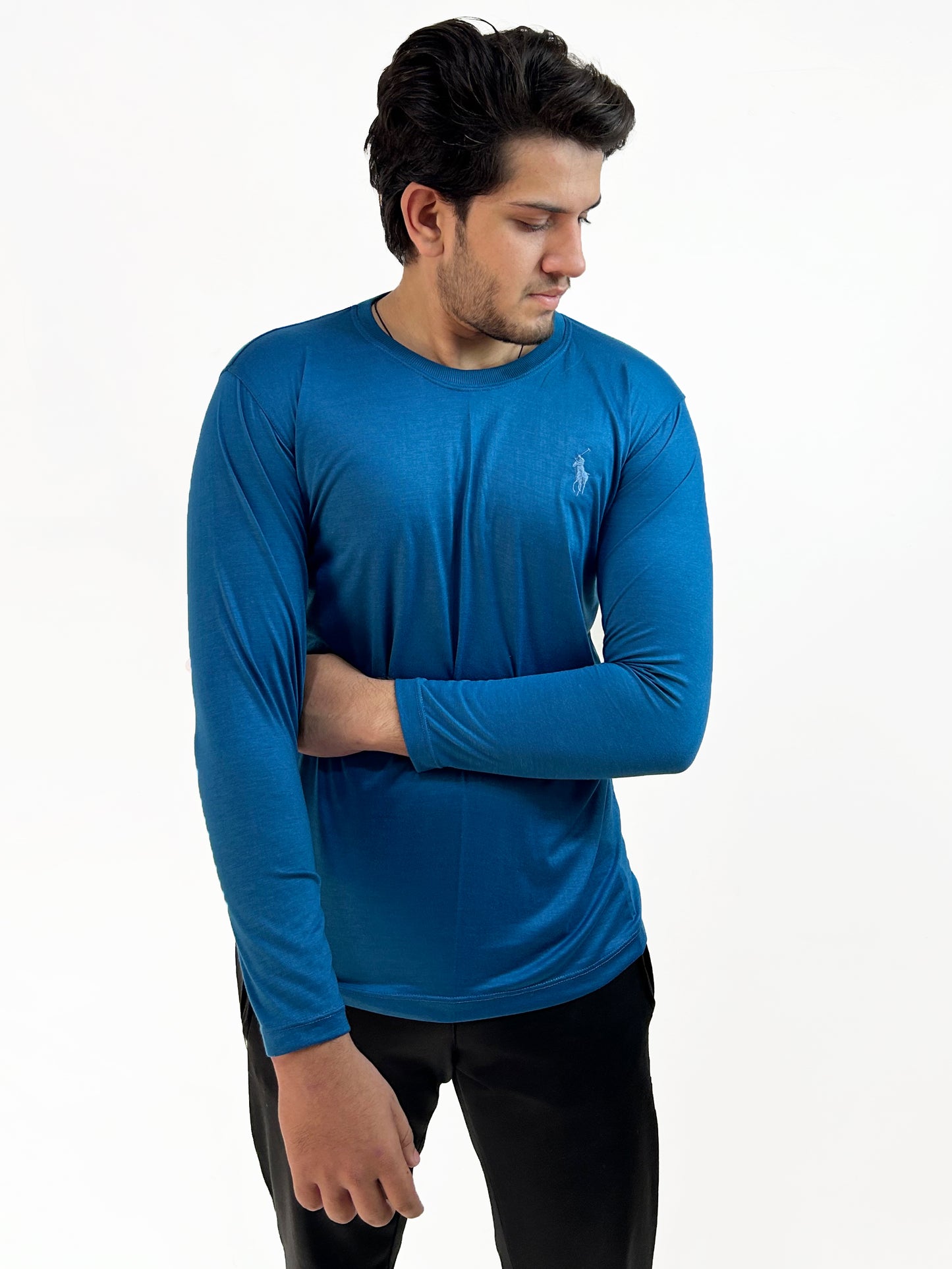 Sea Blue Plain Full Sleeves T-Shirt For Men MG MTS94