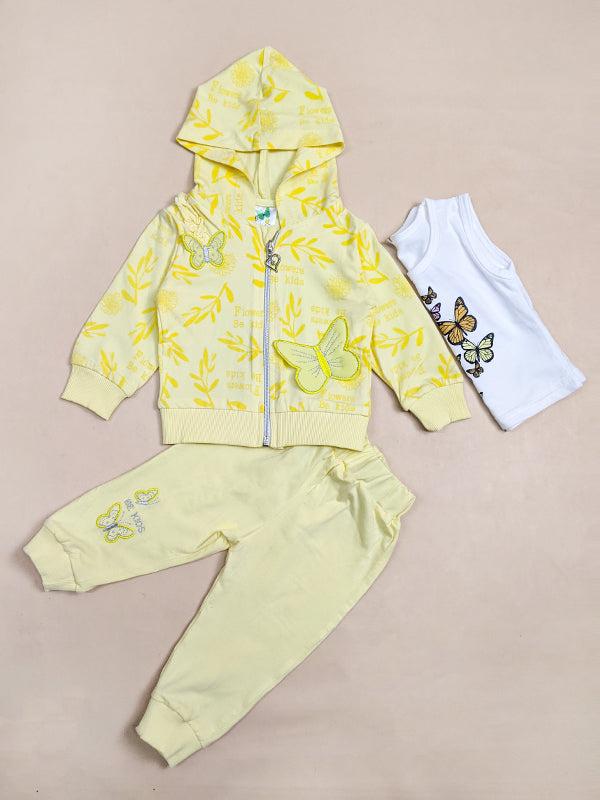 3Mth - 9Mth Light Yellow Butterfly 3Pc Hooded Baby Suit For Newborn NBS149