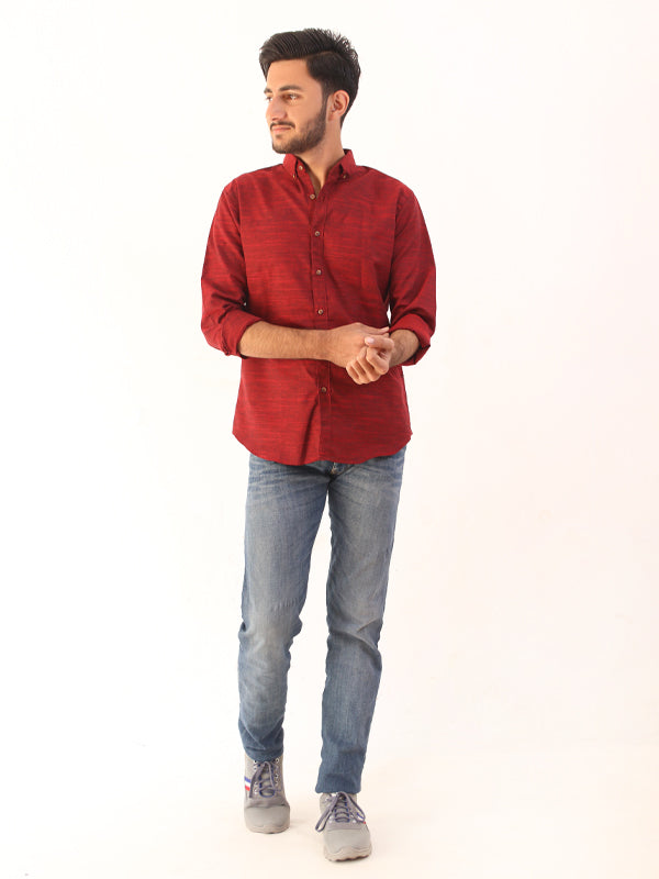 MCS02 Men's Chambray Casual Shirt Red