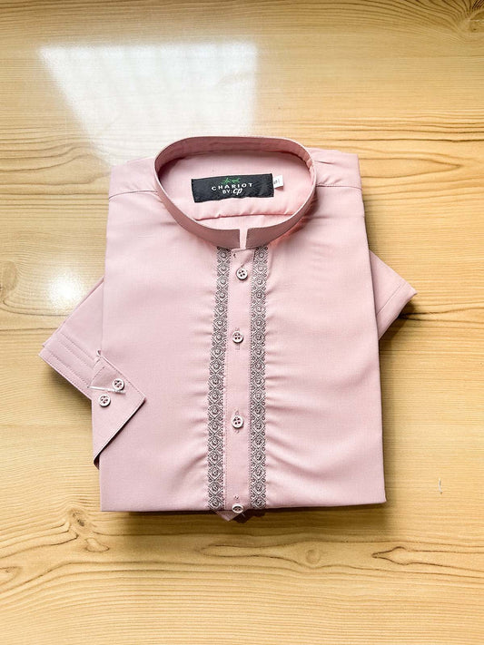 982-4 MSK510 Pink Stitched Suit Sherwani Collar Kameez Shalwar For Men