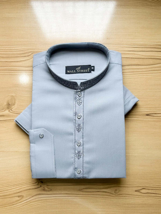 925-4 Grey Stitched Suit Sherwani Collar Kameez Shalwar For Men MSK458