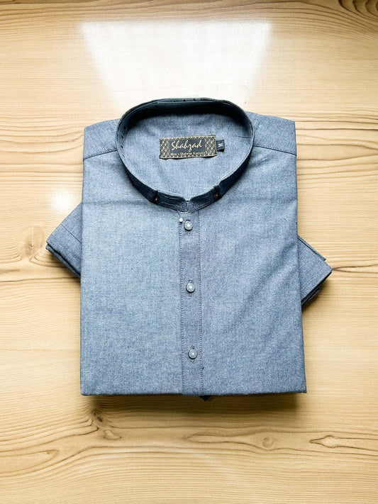 992-4 Grey Stitched Suit Sherwani Collar Kameez Shalwar For Men MSK465