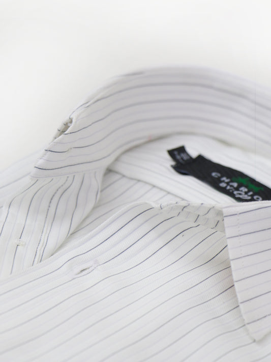 Z Men's Formal Dress Shirt White Grey Pencil Stripes
