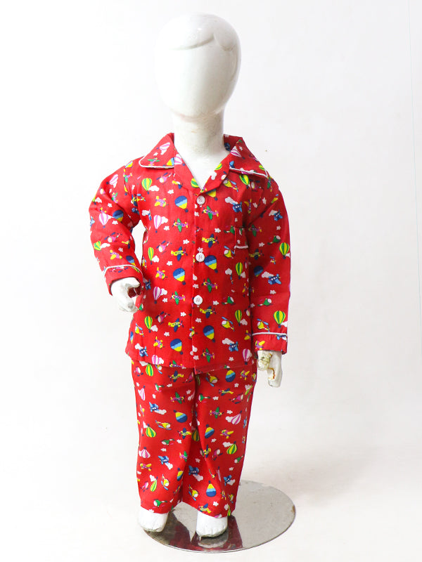 1Yrs - 5Yrs Airplane Red Cotton Night Suit For Kids NG BNS02