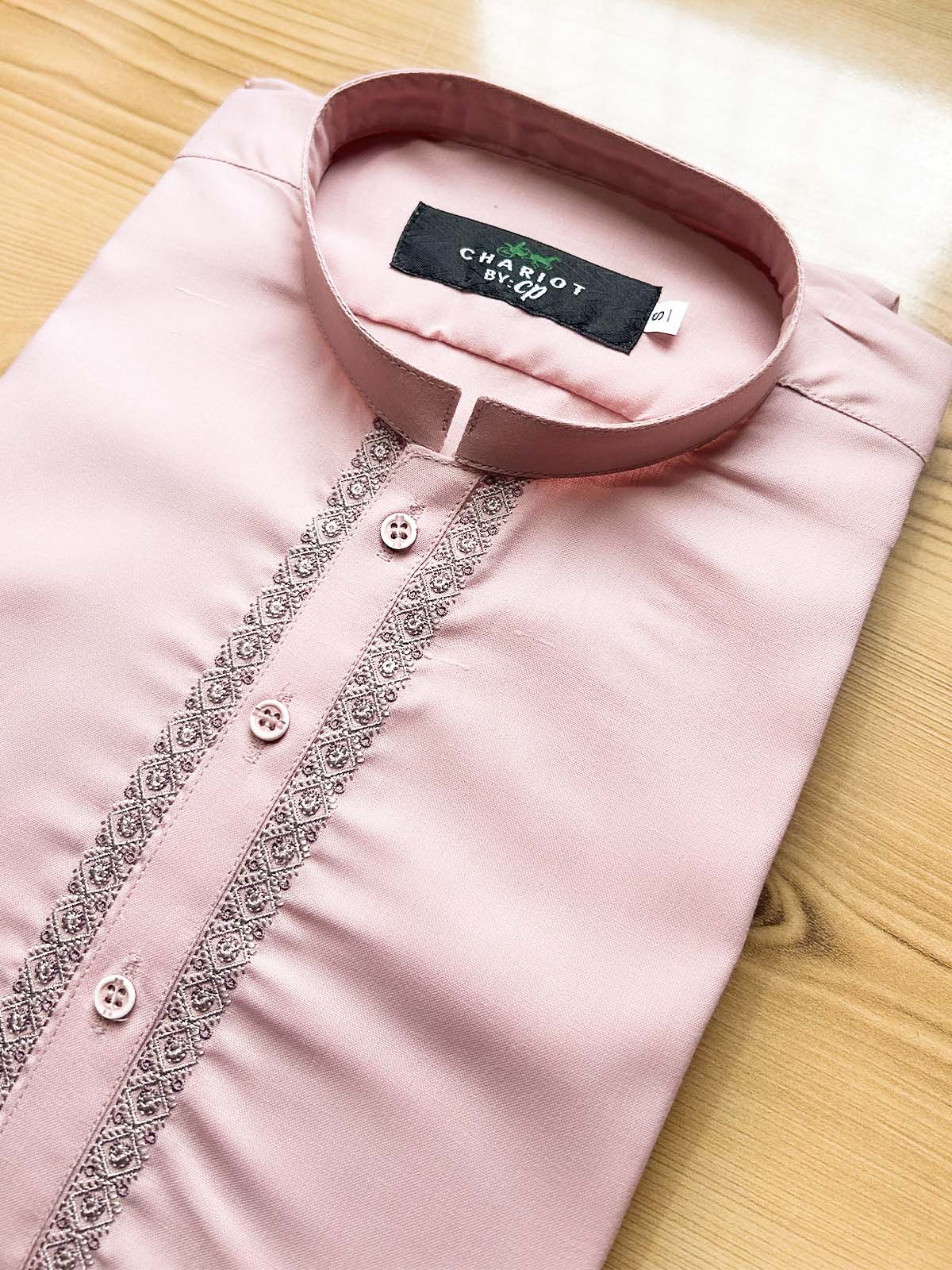 982-4 MSK510 Pink Stitched Suit Sherwani Collar Kameez Shalwar For Men