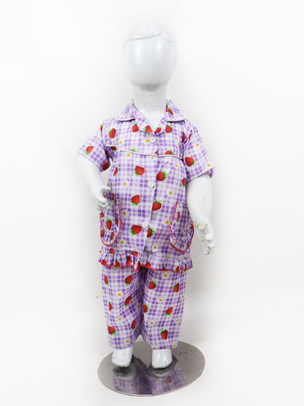 GNS01 NG Girls Cotton Night Suit 1Yrs - 5Yrs Strawberry Purple