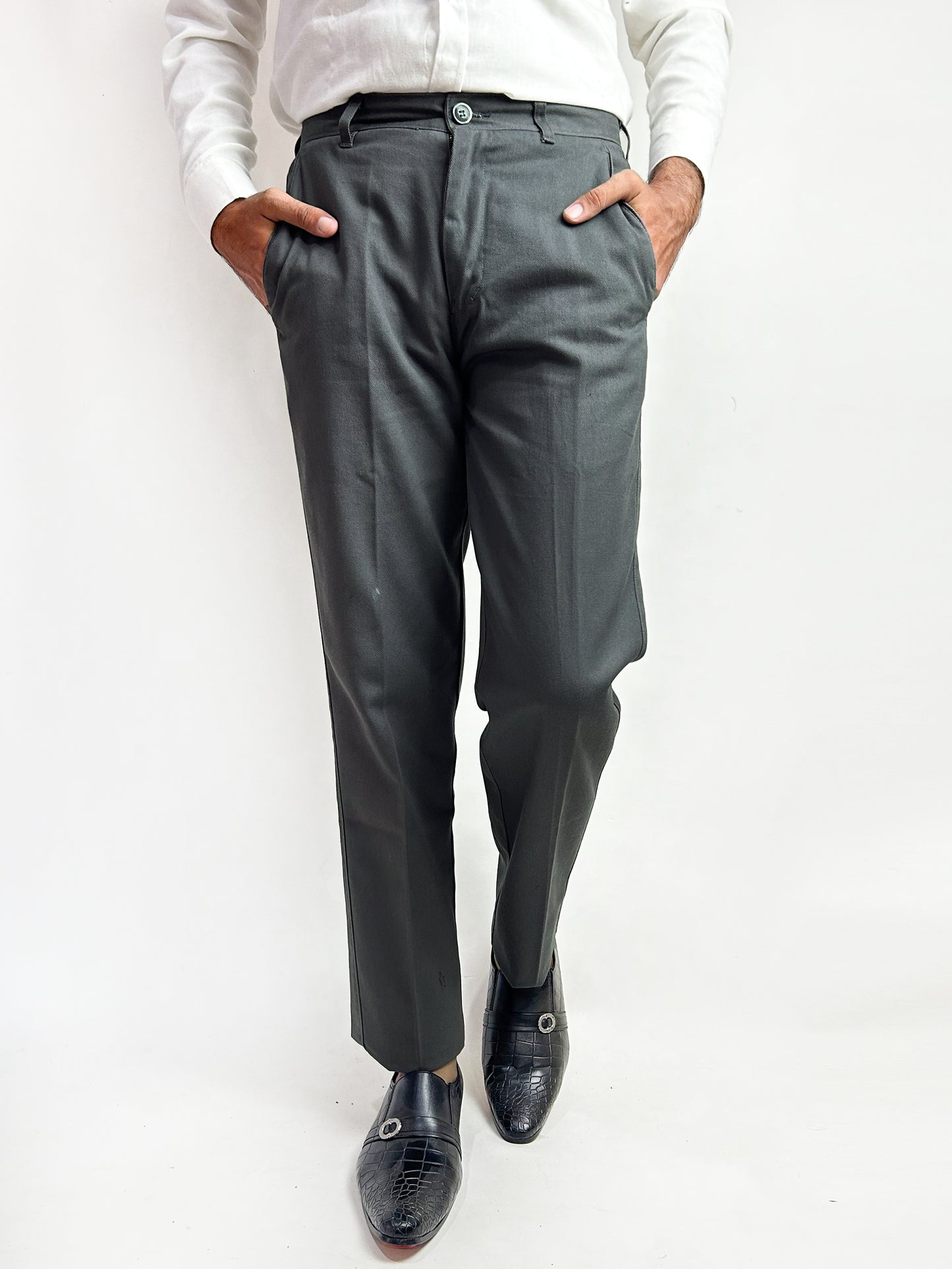 Grey Wrinkle-Free 100% Cotton Formal Dress Pant For Men MWFP16