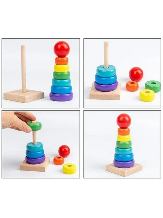 Wooden Rainbow Tower 8 Blocks for Kids
