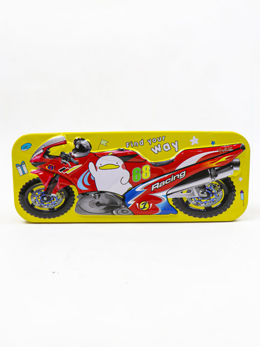 PB08 Metal Pencil Box For Kids Racing Bike Yellow